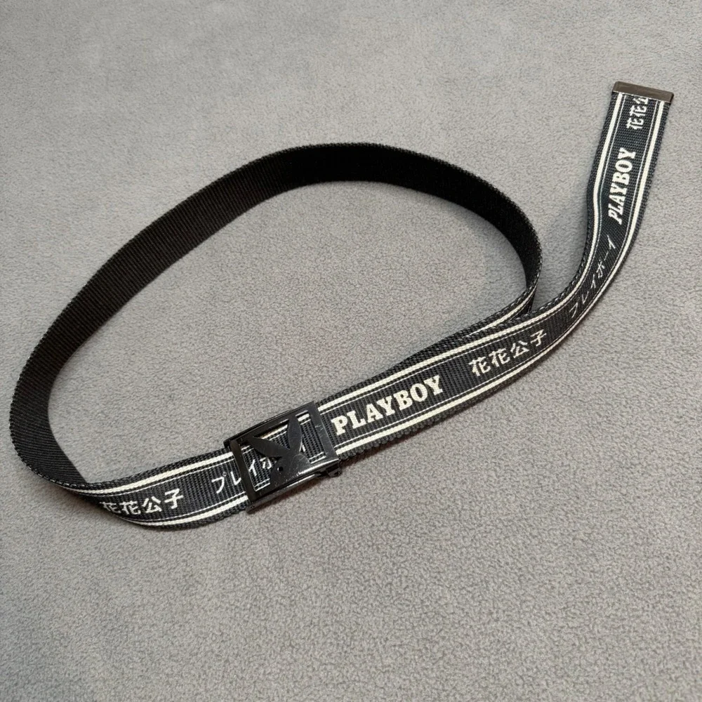 Playboy Spencers Web Belt Rabbit Head Logo Black White Japanese Kanji OS